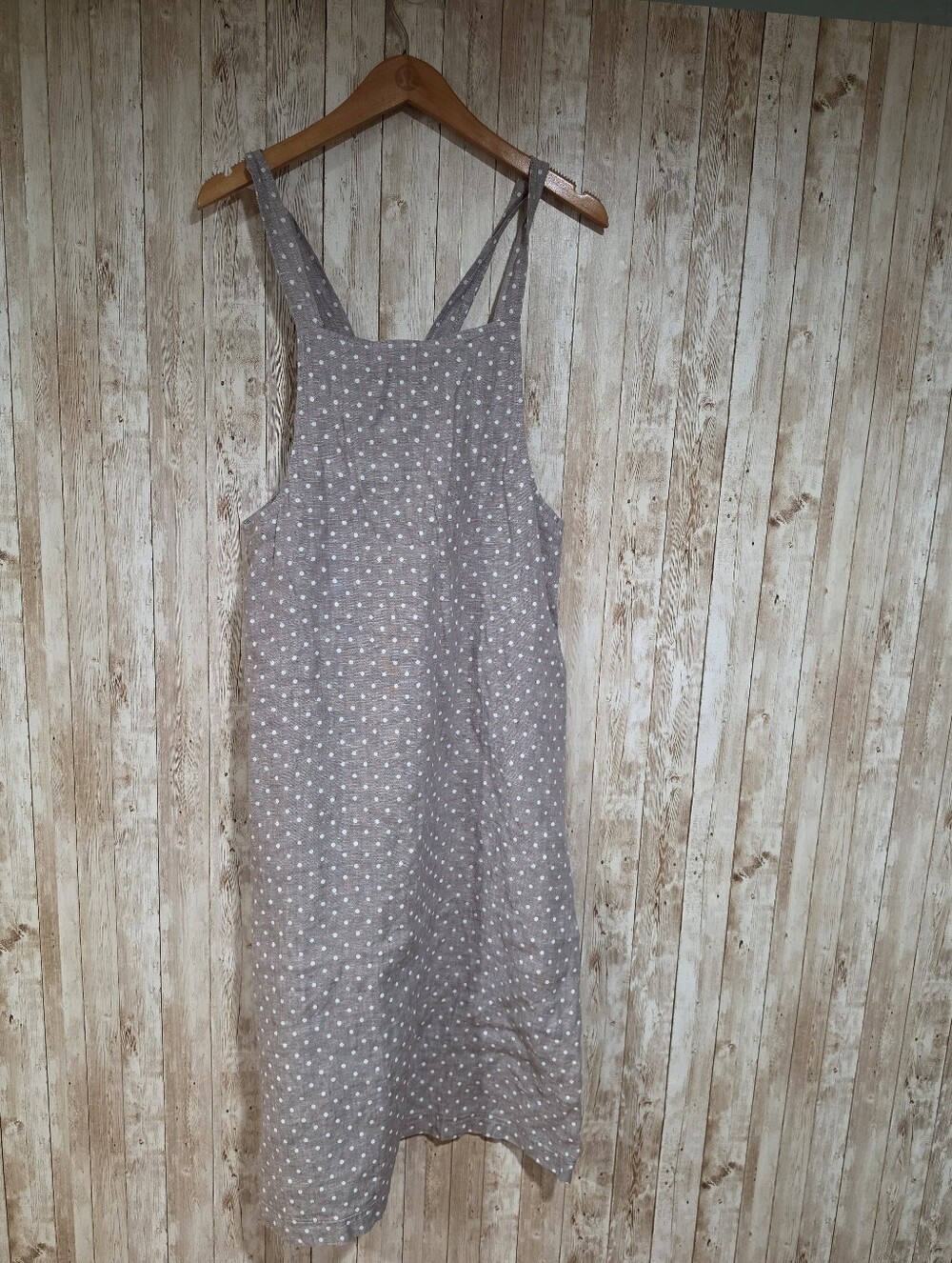 Robyn Ready Australia PolkaDot pinafore apron linen smock lagenlook boho dress S